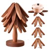 Wooden Trivet Set – 4 Tree-Shaped Trivets + 1 Stand,