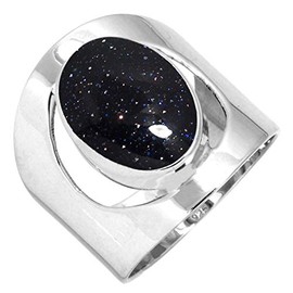 Jeweloporium 925 Sterling Silver Ring for Women Size W 1/2 Blue Sunstone Stone Vintage Silver Ring Christmas - Gift Solitaire Jewelry