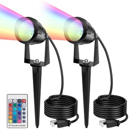 LEACOCO 1500LM LED High Brightness Outdoor Landscape Lighting 15W RGBCW Color Changing Landscape Lights Remote Control Spot-Lights with Plug in IP66 Waterproof Flood Light for Garden - 2 Pack