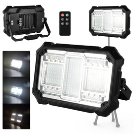 iodoo Portable LED Work Light Battery Operated/Wiring to Light Up Led Light 150W 15000lm with Stepless Brightness Floor Light IPX4 Waterproof(Batteries not Included) (Remote)