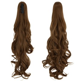 OMGREAT Ponytail Extension 24 Inch Long Claw Clip in Ponytail Synthetic Thick Hair Extensions Pony Tail for Women with a jaw Light Chestnut Brown
