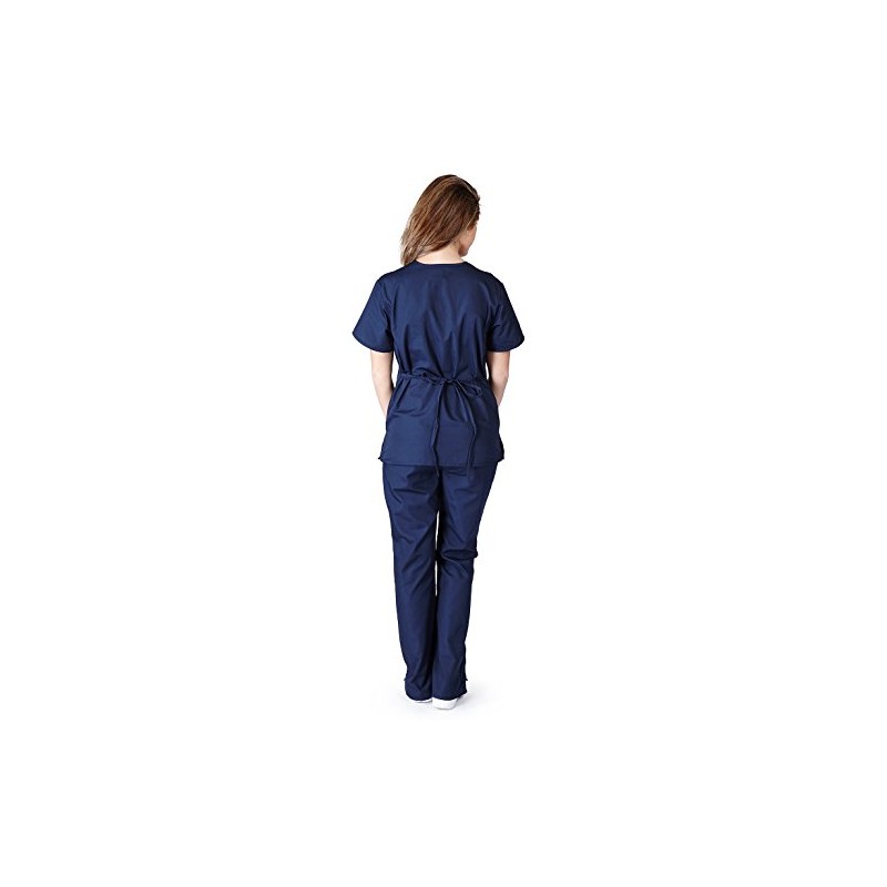 Natural Uniforms Women's Mock Wrap Scrub Set (Navy Blue) (Medium)