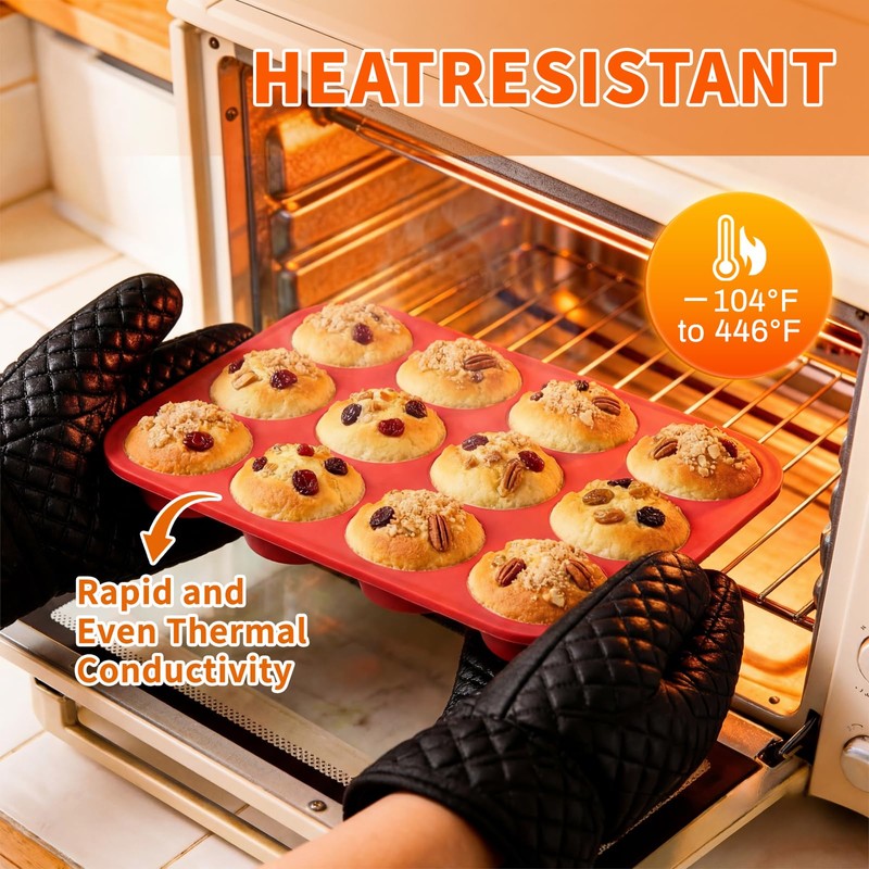 Helpcook 2Pack Silicone Muffin Pans with Metal Reinforced Frame,12 Cup