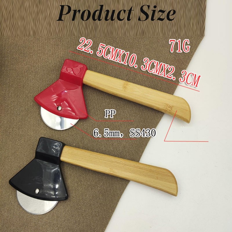 Axe Pizza Cutter with Bamboo Handle and Sharp Rotating Blade