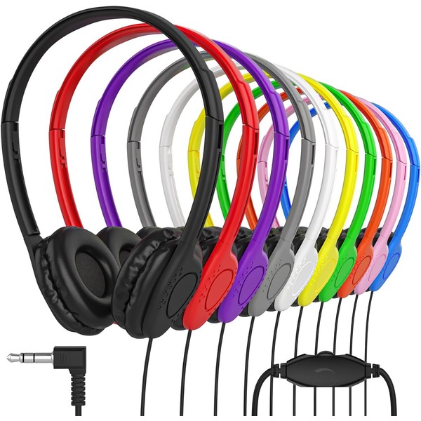 Maeline Bulk Classroom Student Headphones with Volume Control, On Ear