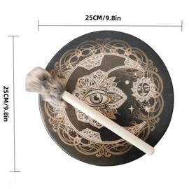 10 Inch Wooden Round Drum with Drumstick, 1 Count Handheld Percussion Instrument for Meditation & Relaxation, Musical Instrument for Home & Outdoor Use - Color: Orange And Black, Specification: 25CM