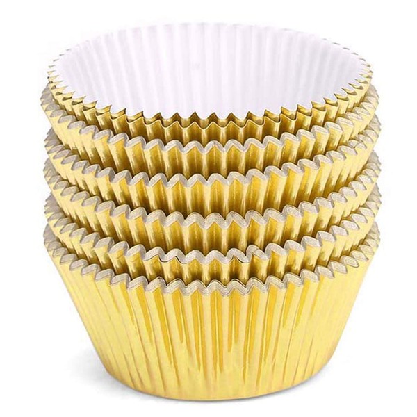 100Pcs Foil Metallic Cupcake Liners Baking Muffin Paper Cups Cases for Weddings, Birthdays, Festival, Dessert Party (Gold)