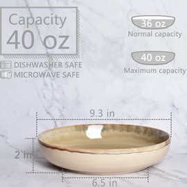 Bosmarlin Stoneware Large Pasta Bowls, Set of 4, 40 Oz, Big Salad Bowls, Microwave and Dishwasher Safe (Brown Grey, 9.3 in)