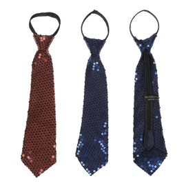 NiceYnn Men's Easy Necktie, Set of 2, Sequins, No Tie Tie, Wear 5 Seconds, Glitter, Sequins, Adjustable, Sparkling Sequins, Dance, Party, Magic Show, Stage, Performance, Costume, brown + navy