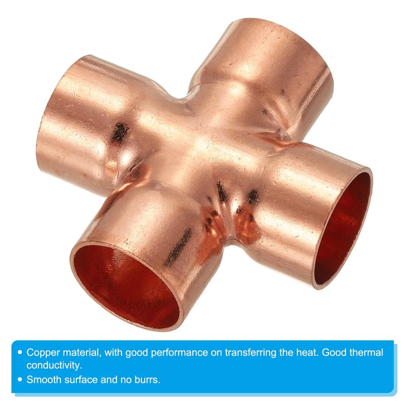 PATIKIL 7/8"(22.3mm) Copper Cross Pipe Fitting, 4 Way Welding Copper