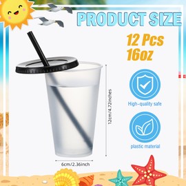 Mifoci 12 Pcs Plastic Tumbler with Lids and Straws Reusable Plastic Tumblers Bulk Mug Tumbler with Straw and Lid Tumbler Ice Cold Drinking Cup for Water Smoothie Birthday Party (Black,16oz)