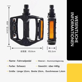 Bicycle Pedals 9/16 Inch Aluminium with Reflectors Non-Slip MTB Bicycle Pedals Set for Road Bike, Mountain Bike, E-Bike (B)