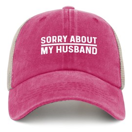 FLALORI Sorry About My Husband Hat Trucker Hat Men Funny Mesh Cap for Summer Pink