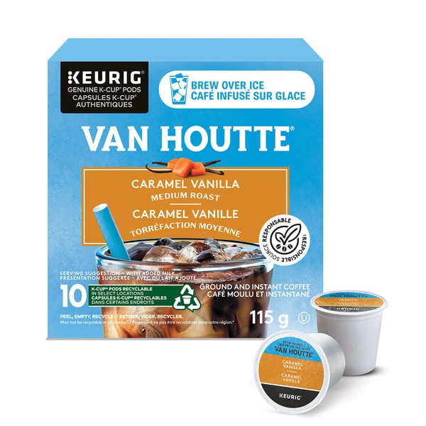 Van Houtte Brew Over Ice Caramel Vanilla K-Cup Coffee Pods, 10 Count For Keurig Coffee Makers