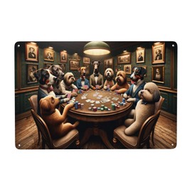 Canine Cardsharps Vintage-Inspired Metal Wall Art decor Humorous Dogs Playing Poker Tin Sign for Game Room, Bar, or Man Cave Decor 12x16inch