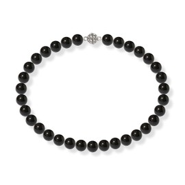 Willy Shell Pearl Beads Necklace Dark Black High Quality Magnetic closure Women's Necklace Fashion Jewellery MK0004Z, Silver Plated