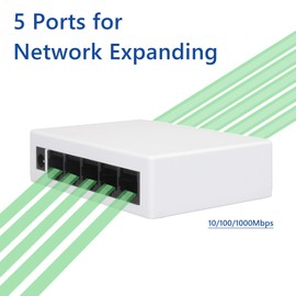 JM-Byte 5-Port Gigabit Desktop Switch, Plastic Case, 0/100/1000Mbps, Networking Switch, Auto-Negotiation, Plug and Play, Easy Use (JM-G0401G)