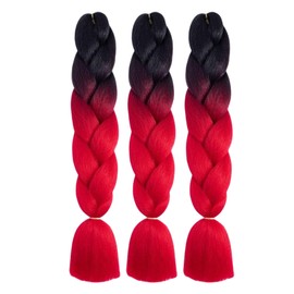 LILYKA SHOW Black to Red Braiding Hair 3 Packs 24 Inch Synthetic Braids Hair Extensions Jumbo Ombre Braiding Hair Box Braids Twist Crochet Braids(24"3Pack,black to red)