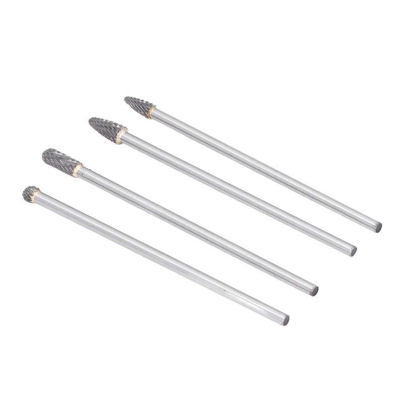 4Pcs Extended Carbide Rotating Burr Set 1/4in Shank Tungsten Steel