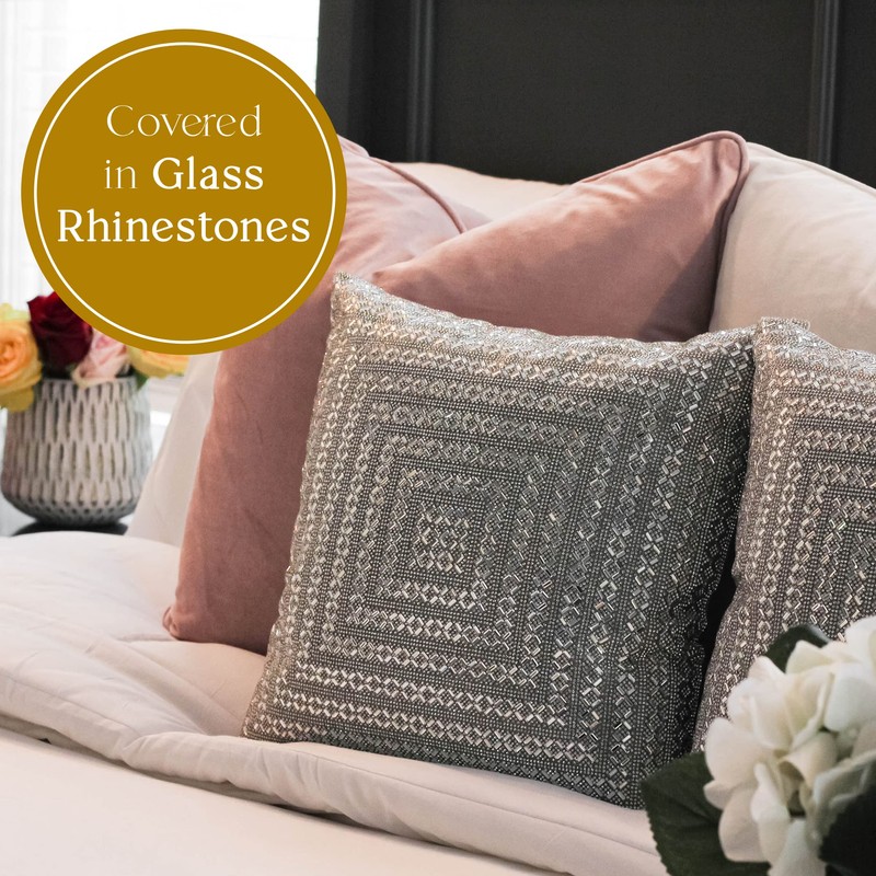 Madison Avenue Pillow, Glass Rhinestones in Dazzling X Pattern, Statement