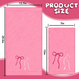 FYSUIMU 3Pcs Pink Bow Hand Towels Coquette Cotton Embroidered Decorative Towels Absorbent Soft Bath Towel for Kitchen Bathroom Decor Hand Drying Cleaning Cooking, 29.5 x 13.7 Inch