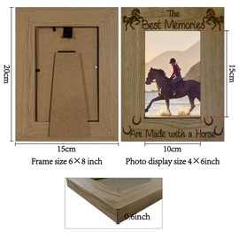 CREATCABIN Engraved Wood Picture Frame Horse Photo Frame Display Pictures 4x6 Wall Mounting Printing Poster Rider Brown Frame Stand for Horse Lovers Gallery Tabletop Desk Decor 6 x 8Inch