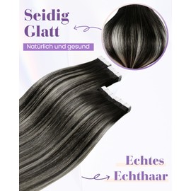 LaaVoo Tape Extensions Real Hair Ombre Hair Extensions Tape in 40 cm Balayage Black to Silver Tape in Extensions Real Hair Remy Real Hair 50 g 20 Pieces #1b/s/1b