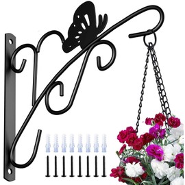 Amagabeli 4 Pack Hanging Plants Bracket 11'' Planter Hooks Hanger Flower Pot Bird Feeder Wind Chimes Lanterns Patio Lawn Garden for Outdoor Indoor Wall Fence Screw Mount Against Door Arm Black