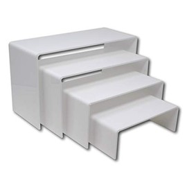 EPOSGEAR Nesting Plinths Clear or Coloured Acrylic Plastic Retail Riser Tiered Counter Display Stands - Perfect for Shops, Stalls, Ornaments, Models etc (White, Full Set of 4 Stands)