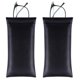 Glasses Case, Hishelf 2 Pack PU Leather Soft Sunglasses Case, with Squeeze Top & Microfiber Lining, for Sunglass, Eyeglasses, Reading Glasses, Women and Men, 7'' x 3.5'', Black