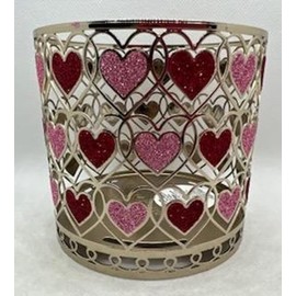 Valentine's Day Silver Pink Red Silver Glitter Hearts 3 Wick Candle Sleeve Holder