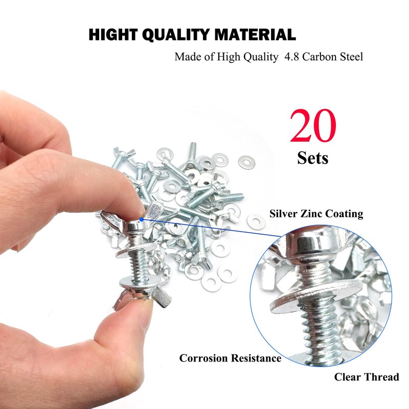 Yoliko 20 Sets (80 Pcs Total) Silver Zinc Coated 1/4"-20