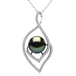 CHAULRI Lucky Peacock 9-10mm Genuine South Sea Tahitian Black Pearl Evil Eye Pendant Necklace 18K Gold Plated Sterling Silver - Jewelry Gifts for Women Wife Mom Daughter