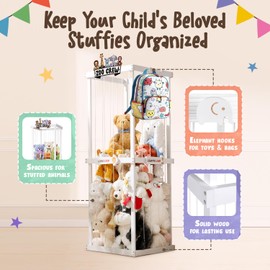 Wooden Stuffed Animals Storage Basket – Stuffed Animal Organizer & Holder, Plushies Storage for Kids, Stuffy Storage & Teddy Bear Storage for Nursery, Playroom & Bedroom -White