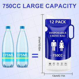 flintronic Pack of 12 Portable Urinal for Travel, 750 ml Disposable Urine Bags with Gel with Handle, Emergency Toilets for Men, Women, Patients, Pregnant Women, Children, Camping, Hiking, Car, Travel (Dark Blue)