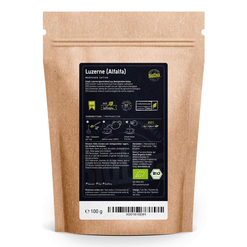 Biotiva Lucerne Cut Bio 100g - Medicago Sativa - Herbal