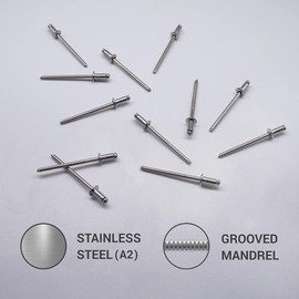 Generic (Pack of 100) Stainless Steel Blind Rivets 1/8"" x 1/4"" (3.2 x 6 mm) Dome Head Pop Rivets DIN 7337 A2 Rivet Grooved Mandrel
