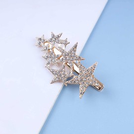Inilbran Wedding Rhinestone Star Hair Clip Barrette Vintage Crystal Star Hair Clip Gold CZ Crystal Hair Pin Decorative Paving CZ Star Head Clip Shiny Bridal Hair Accessories for Women