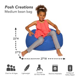 Posh Creations Bean Bag Chair for Kids, Teens, and Adults Includes Removable and Machine Washable Cover, Solid Royal Blue, 27in - Medium