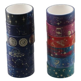diyhub 12 Rolls Galaxy Purple Washi Tape,Gold Foil Washi Masking Tape, Starry Sky Series Bronzing and Paper Tape for Decorative