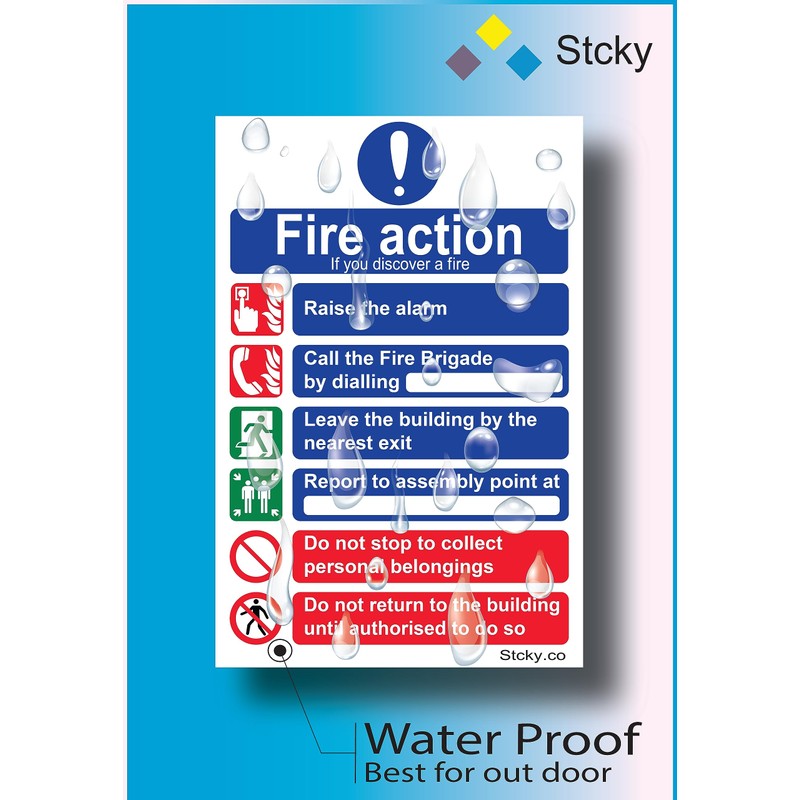 Stcky Fire Action Notice Sign - 20 x 30 cm