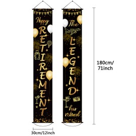 Retirement Porch Sign Door Hanging Banner, Retirement Banner The Legend Has Retired Fabric Door Sign Background for Retirement Party Decoration Supplies, 71 x 12 Inches(Black and Gold)