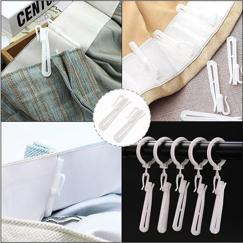 TA-VIGOR 30Pcs Curtain Hooks Adjustable, Plastic Lift Curtain Tape Hooks