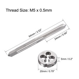 sourcing map M5 x 0.5mm Metric Tap and Die Set, Machine Thread Screw Tap with Round Threading Die, Tap & Die Kit for Nut Screw Bolt Thread Repair