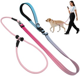 Kazazoo Slip Lead Dog Leash, Hands-Free No Pull Training Leash with Padded Handle for Medium Large Heavy Duty Dogs, Gradient Pink