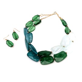 Olivia Welles Necessary Neutrals Statement Necklace and Earring Sets for Women, Lightweight Gold Plated Multicolor Organic Stone Layered Necklace Jewelry Set for Women