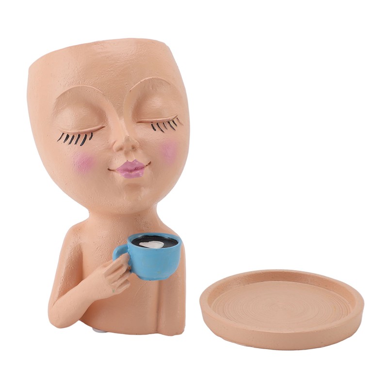 Resin Face Plant Pot Creative Cute Small Drinking Coffee Succulent