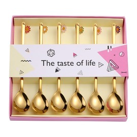 Falytemow 304 Stainless Steel Spoons Set for Coffee, Tea, Dessert, Drink Mixing, Milkshake - Gold Spoon with Daisy Pendant