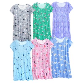 XPUDAC 6 Pack Nightgowns for Women Soft Sleepwear Short Sleeve Women's Nightgowns Print Sleepdress