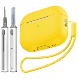 Tandoler Compatible with Airpods Pro 2 Case, Soft Silicone Skin Cover Protective Cases with Cleaner kit and Lanyard Compatible for AirPod Pro 2nd Generation, Front LED Visible-Yellow